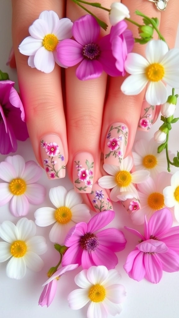 10 Gorgeous February Nail Ideas for the Perfect Valentine’s Day Look - 4. Romantic Floral Prints