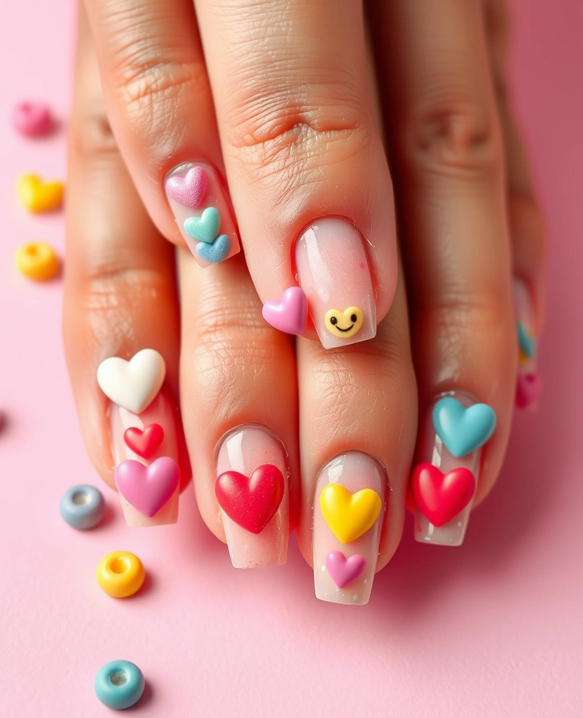 10 Gorgeous February Nail Ideas for the Perfect Valentine’s Day Look - 10. Whimsical Candy Hearts